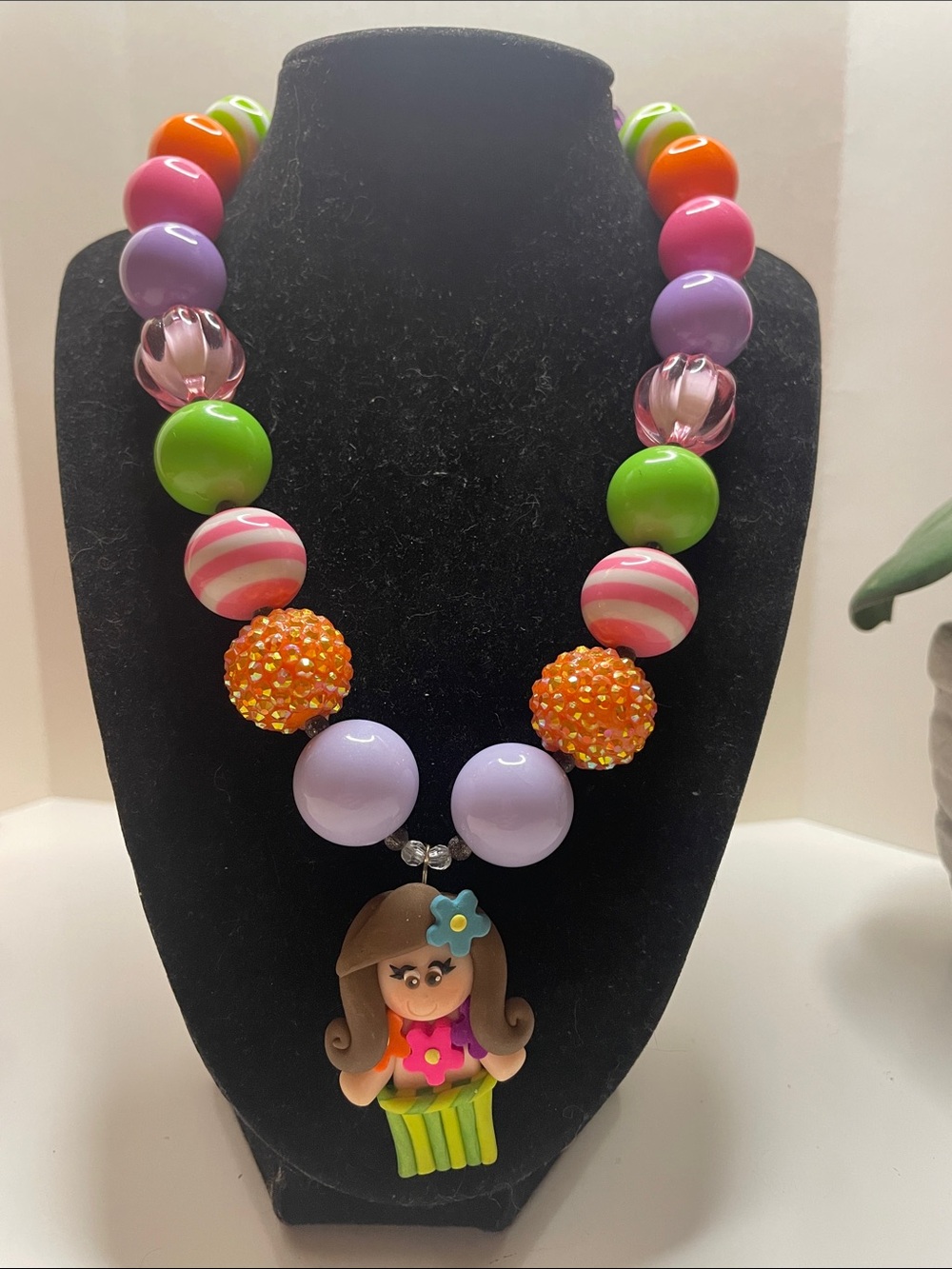 Colorful Bead Necklace with Girl Pendant - Multicolor